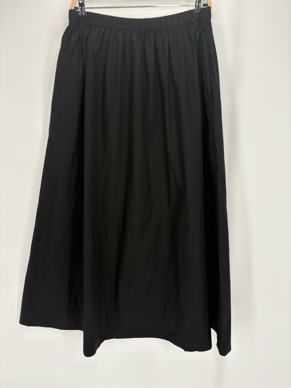 🤡 Quince cotton poplin Black Maxi A-Line full Skirt elastic waist